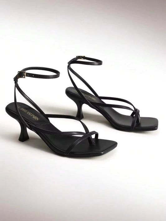 Women Kitten Heel Ankle Strap Thong Heeled Sandals, Fashion Open Toe Low Heel Summer Sandals For Casual Wearing And Wedding Party Formal Occasion