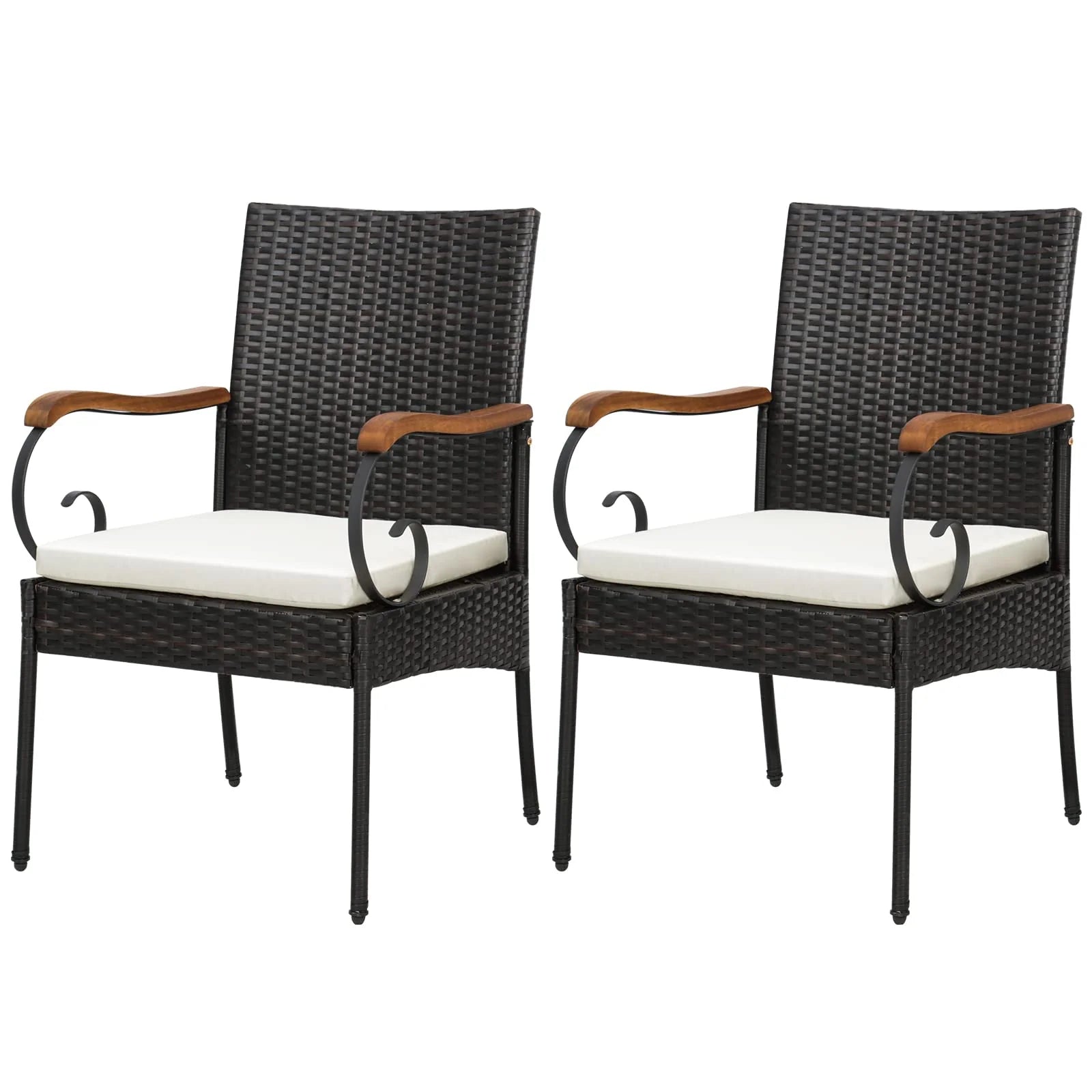Set of 2, Outdoor PE Rattan Chairs with Soft Zippered Cushion, Heavy-Duty Metal Frame & All-Weather Wicker