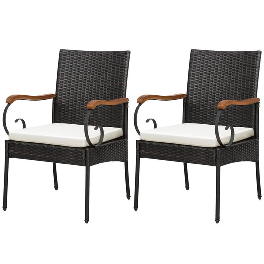Set of 2, Outdoor PE Rattan Chairs with Soft Zippered Cushion, Heavy-Duty Metal Frame & All-Weather Wicker