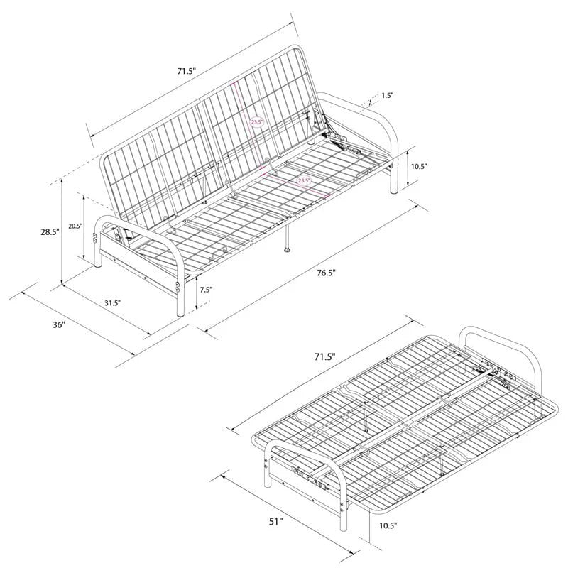 DHP Vermont Metal Futon Frame, Black
