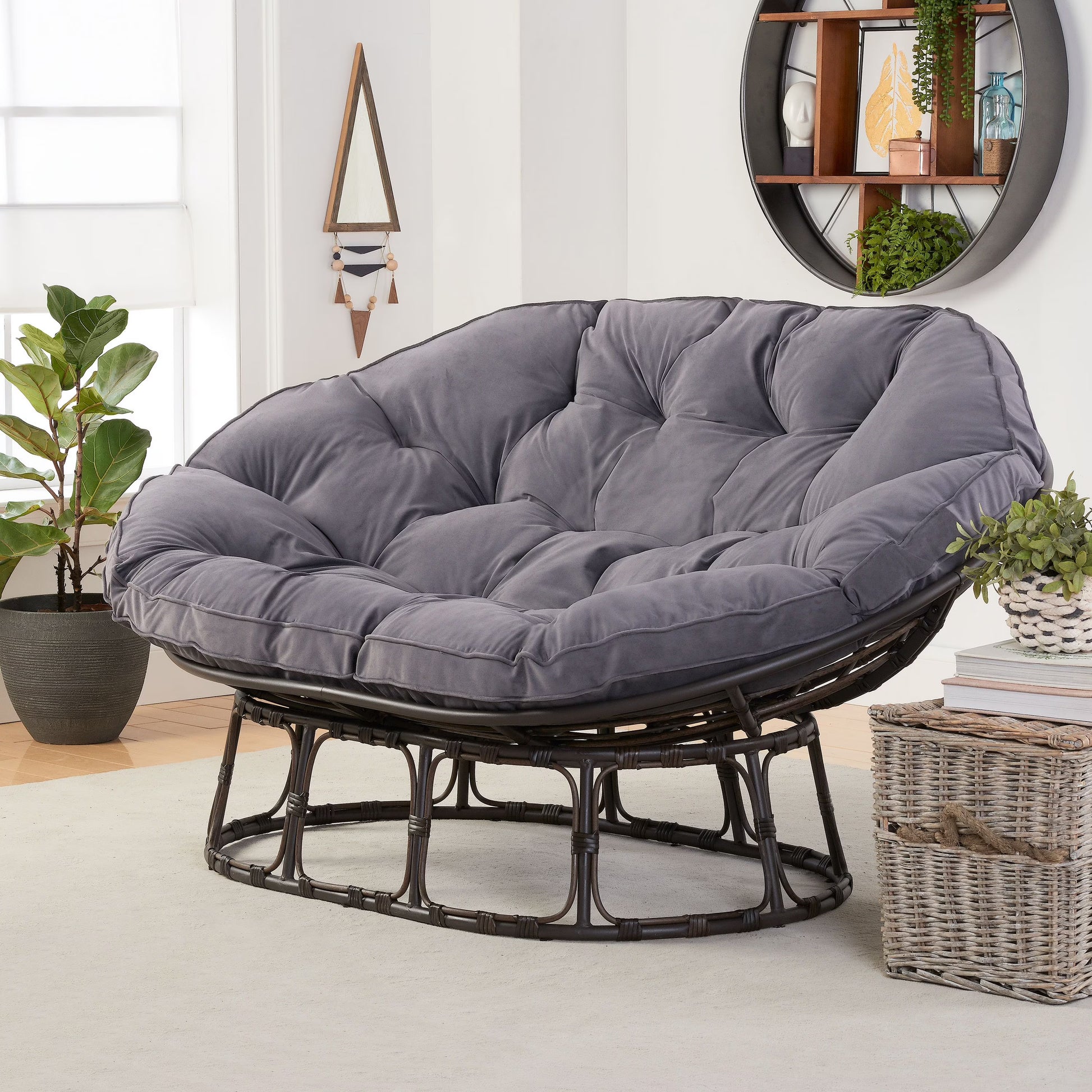 Better Homes & Gardens Double Papasan Accent Chair, Cream Boucle